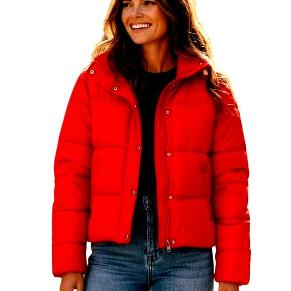 Forever 21 Large Red Women's Puffer Coat Jacket Misses Size L 12 14 - Picture 1 of 5
